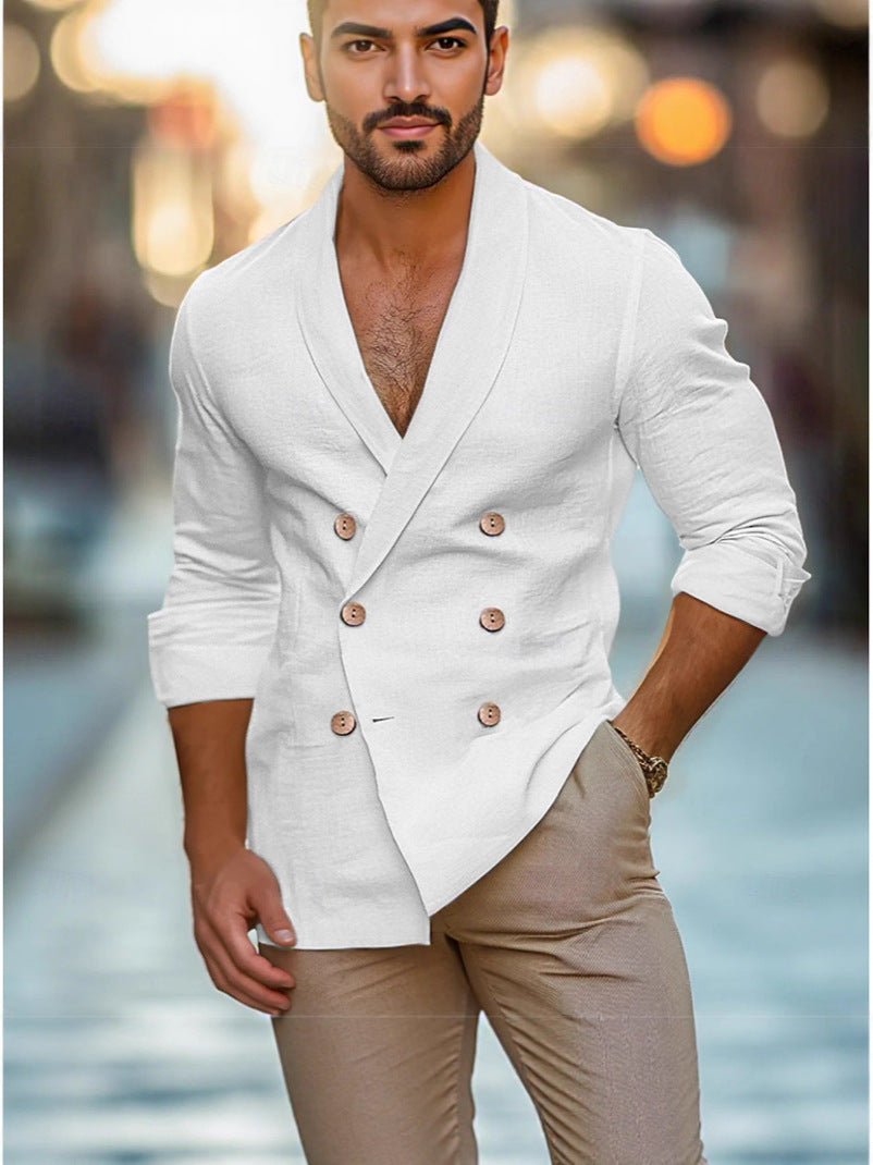 Herren eleganter Leinenblazer mit modernem Schnitt und doppelter Knopfleiste