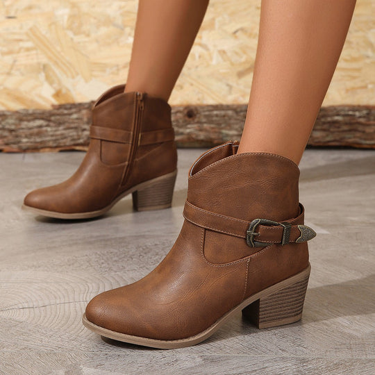 Damen Freizeit-Stiefeletten mit dekorativem Schnallen-Detail