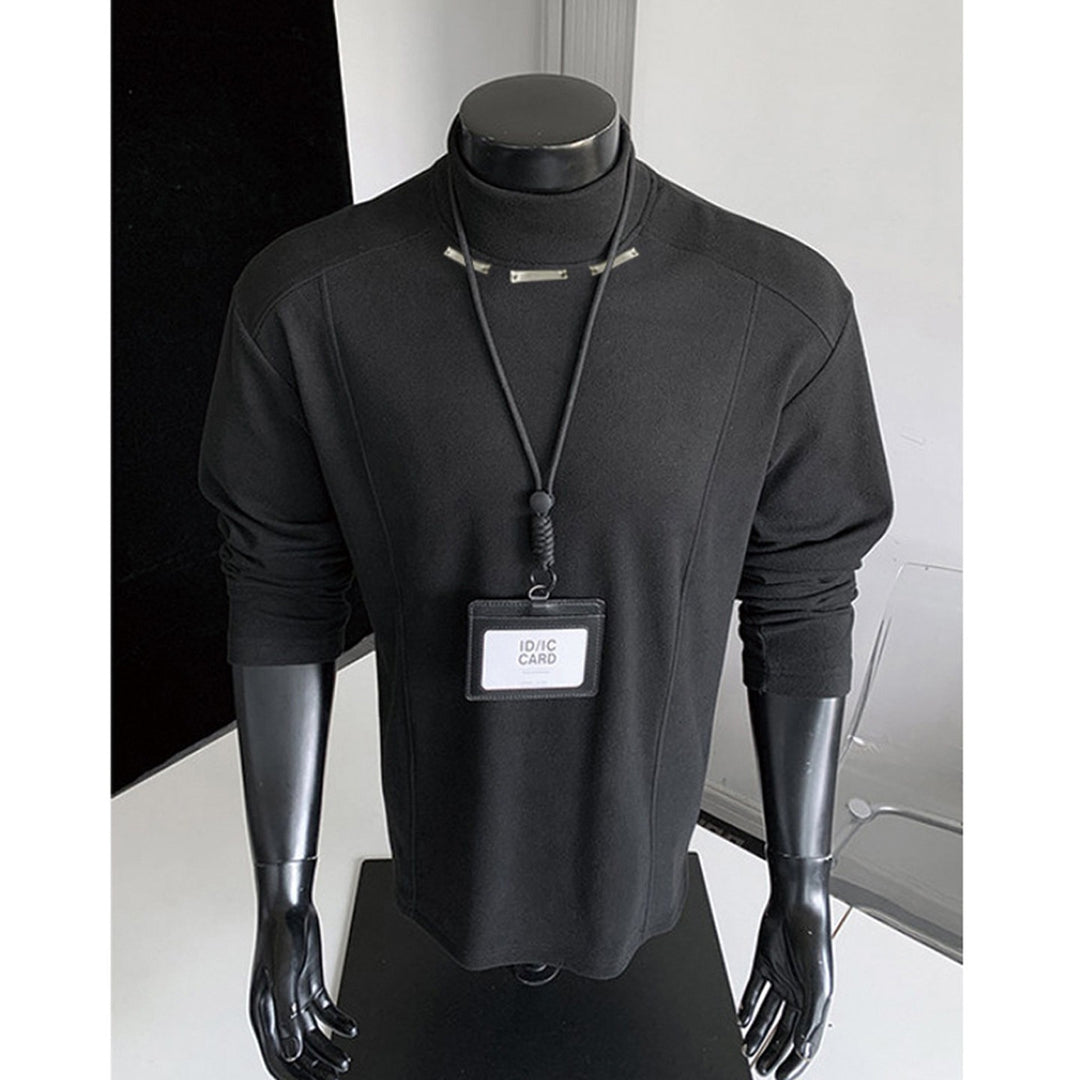 Herren Slim-Fit Langarmshirt mit hohem Stehkragen und dekorativen Metallleisten Shop Nory