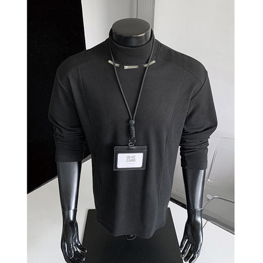 Herren Slim-Fit Langarmshirt mit hohem Stehkragen und dekorativen Metallleisten Shop Nory