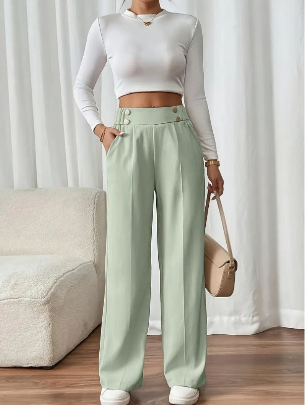 Damen Klassische weite Hose mit Knopfleiste und Taschen