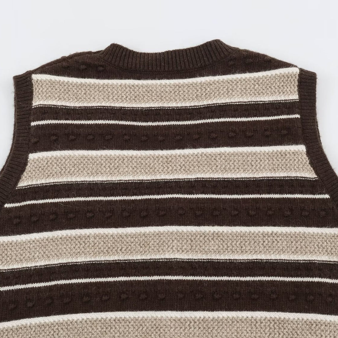 Damen Feingestrickte Weste mit V-Ausschnitt, Strukturstreifen und Knopfleiste Shop Nory