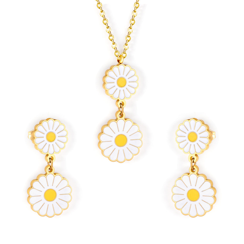 Damen Schmuckset mit floralen Anhängern aus goldplattiertem Edelstahl Shop Nory