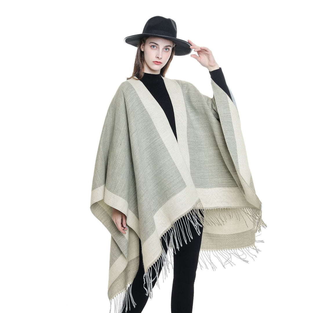 Damen Ruana‑Poncho mit Fransensaum und Fischgrät‑Webstruktur Shop Nory
