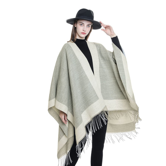 Damen Ruana‑Poncho mit Fransensaum und Fischgrät‑Webstruktur Shop Nory