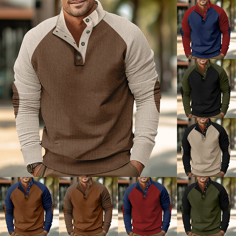 Herren Warmer Waffelstruktur-Henleypullover mit Kontrast-Raglanärmeln & Stehkragen Shop Nory