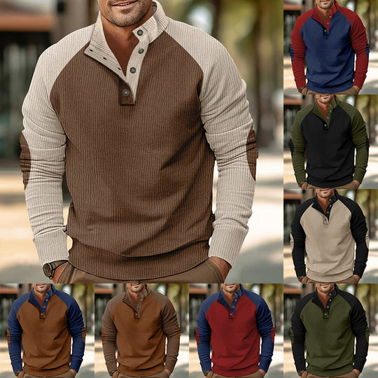Herren Warmer Waffelstruktur-Henleypullover mit Kontrast-Raglanärmeln & Stehkragen Shop Nory