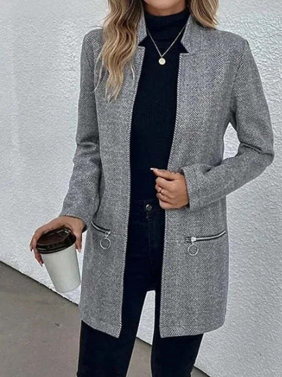 Damen Kastenmantel mit Fischgrätenstruktur, schlankem Stehkragen und Zier-Reißverschlusstaschen Shop Nory