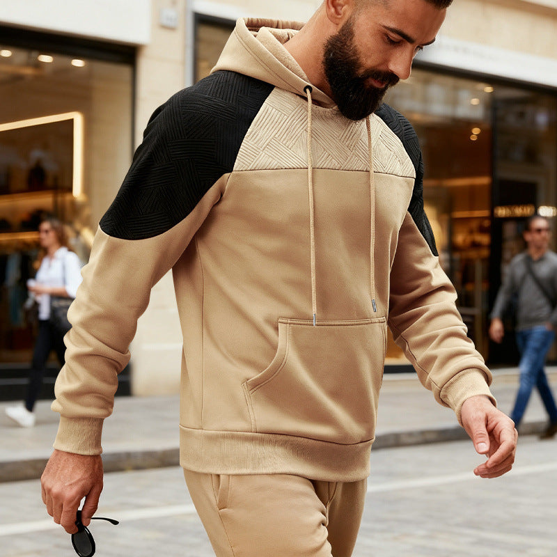 Herren Kapuzenpullover mit texturierter Schulterpasse, Kängurutasche und Raglanärmeln Shop Nory