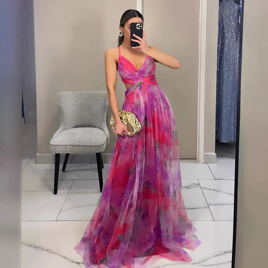 Damen Abendkleid mit fließendem Chiffon und eleganter Wickeloptik