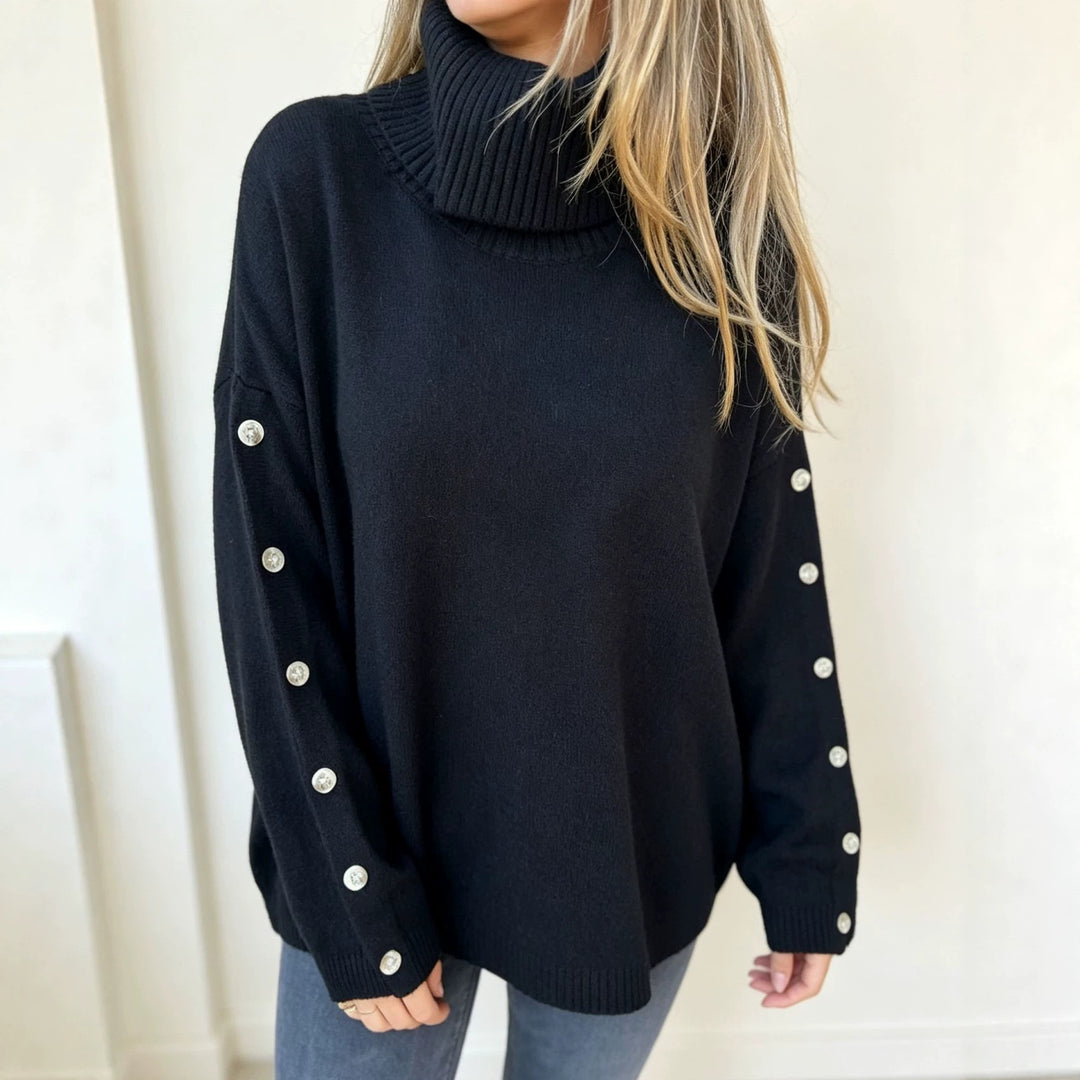 Damen Oversized Rollkragenpullover mit Ärmel-Knopfleiste Shop Nory