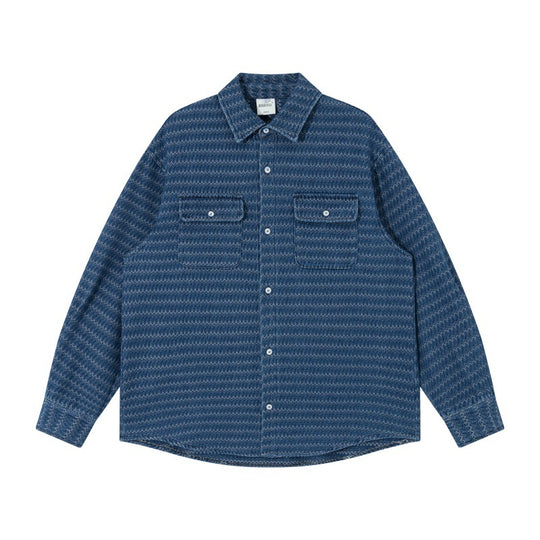 Unisex Strukturierte Baumwoll-Overshirtjacke mit Zickzack-Jacquard und aufgesetzten Brusttaschen Shop Nory