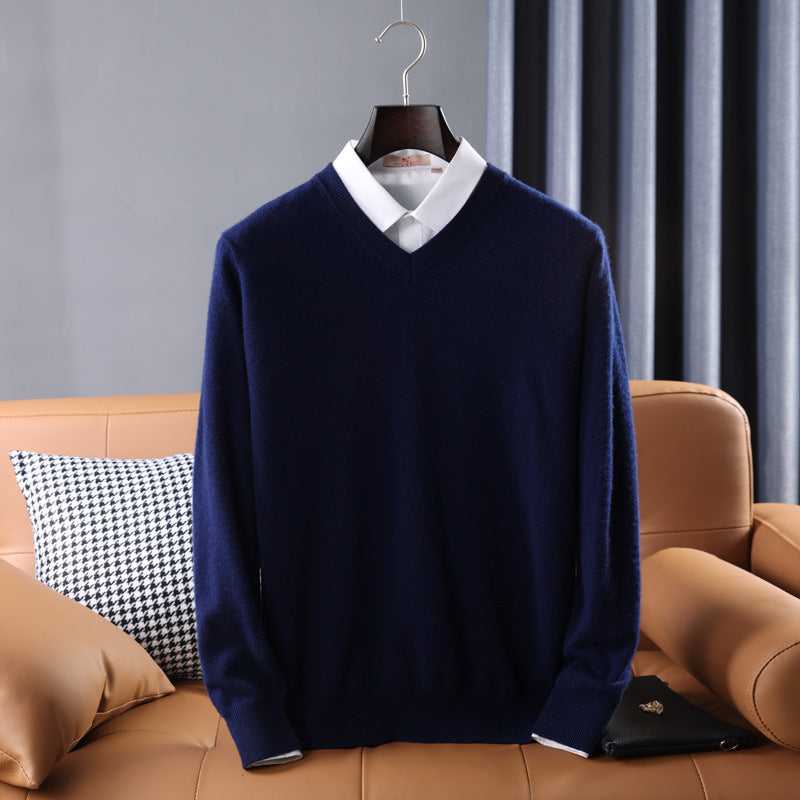 Herren Slim-Fit Rundhalspullover aus feinem Kaschmir-Mix mit dezenter Rippenkante Shop Nory