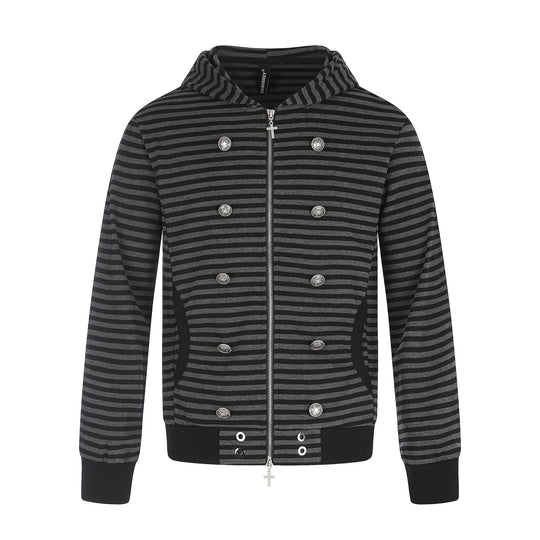 Herren Gestreifte Kapuzenjacke mit Doppelknopf-Optik, Rippenbündchen und Kreuz-Zipper Shop Nory