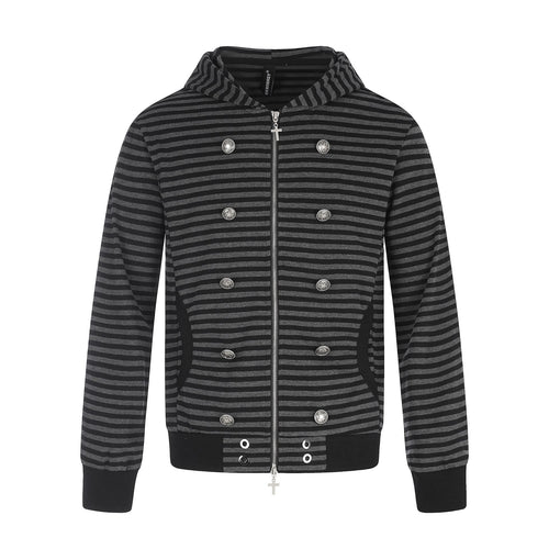 Herren Gestreifte Kapuzenjacke mit Doppelknopf-Optik, Rippenbündchen und Kreuz-Zipper Shop Nory