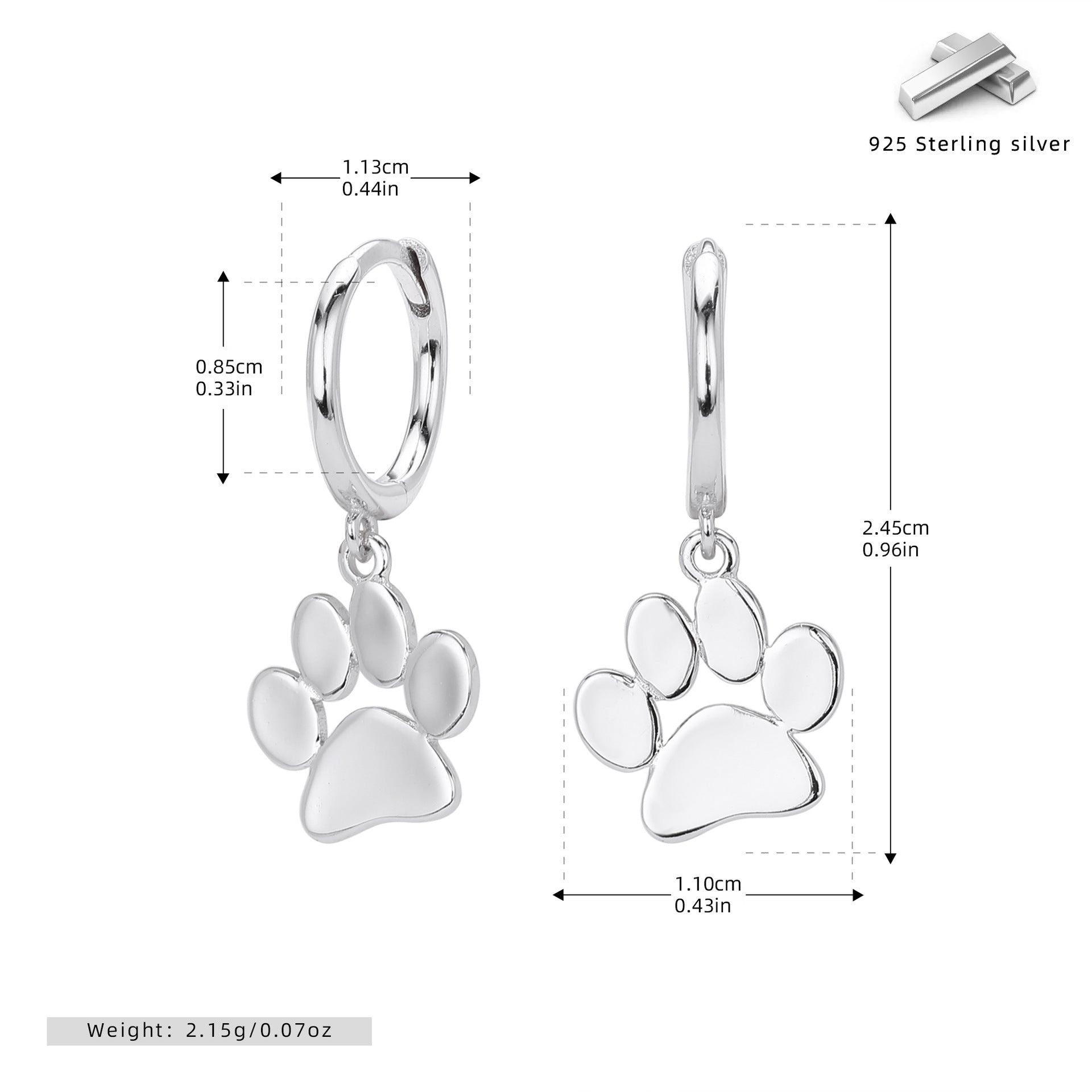 Damen Ohrhänger im stilvollen Pfoten-Design aus hochwertigem 925 Sterling Silber Shop Nory