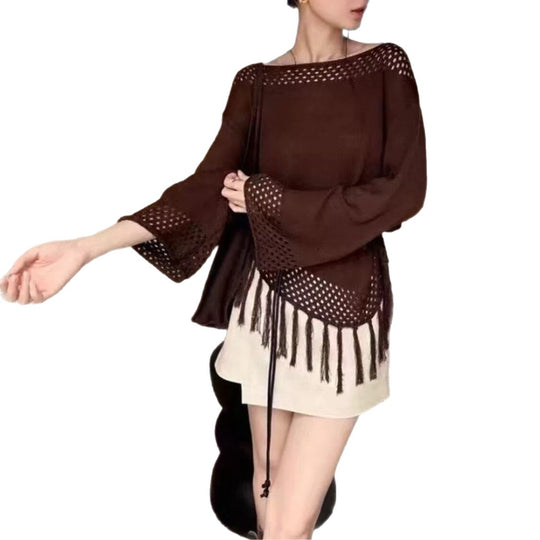 Damen Elegantes und уютное Oberteil mit Fransen Shop Nory