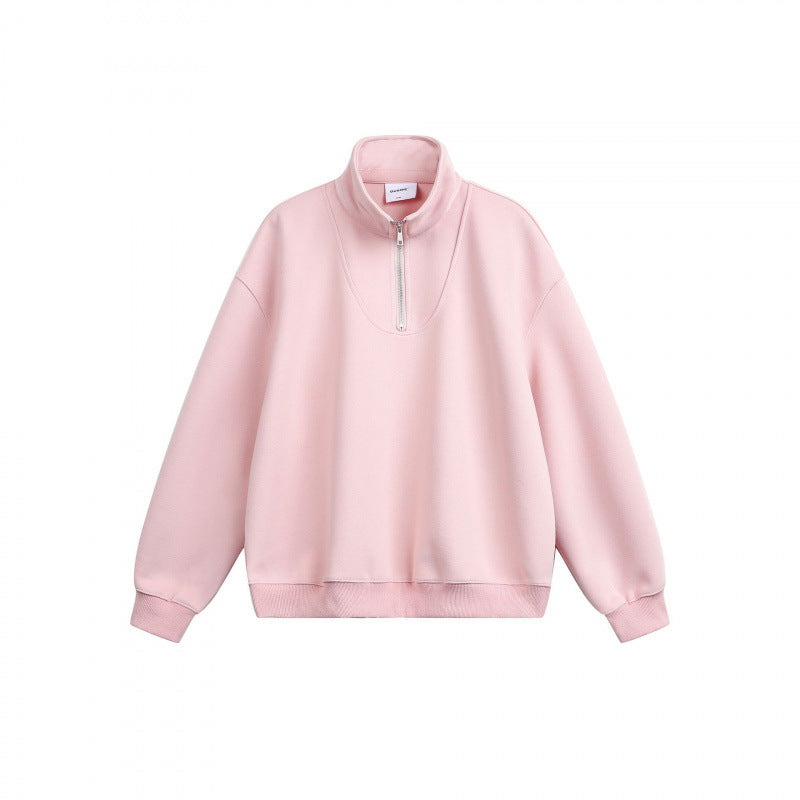 Unisex Lockeres Sweatshirt mit kurzem Reißverschluss, Stehkragen und Baumwoll-Fleece-Innenseite Shop Nory