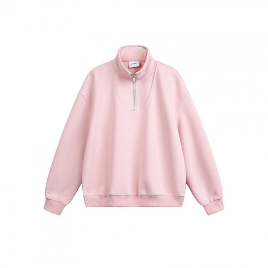 Unisex Lockeres Sweatshirt mit kurzem Reißverschluss, Stehkragen und Baumwoll-Fleece-Innenseite Shop Nory