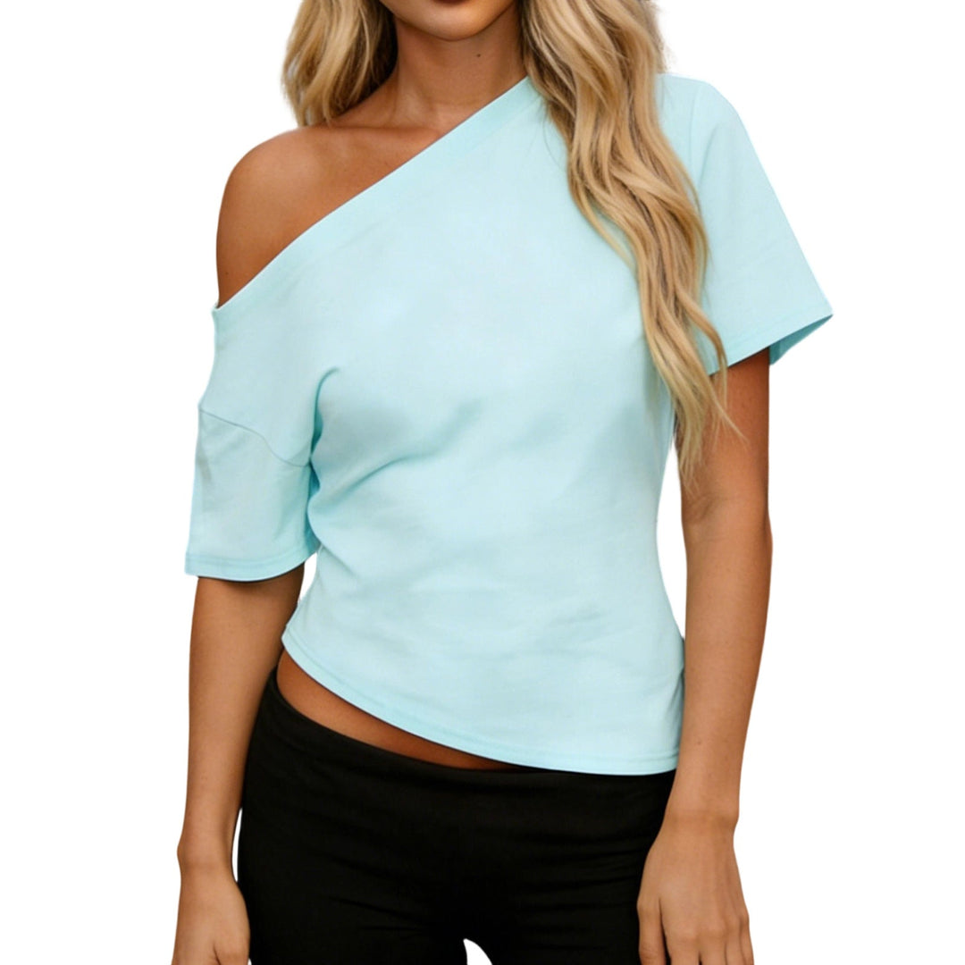 Damen asymmetrisches Oberteil mit schulterfreiem Design und kurzen Ärmeln