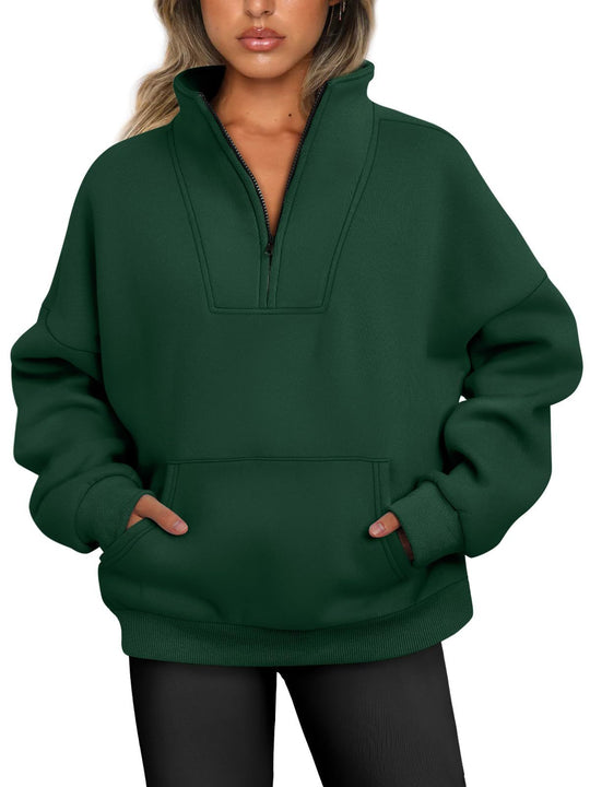 Damen nan oversized Halbzip-Hoodie mit hohem Stehkragen, Kängurutasche und gerippten Bündchen Shop Nory