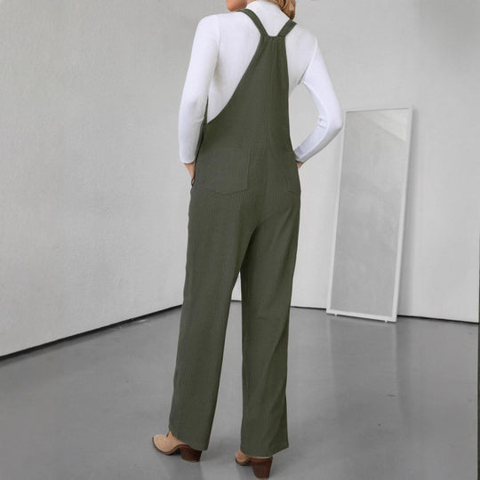 Damen Cord‑Latzhose mit weitem Bein, Brustlatz und seitlicher Knopfleiste Shop Nory