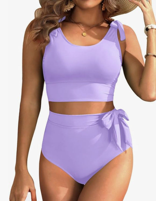 Damen Hochtailliertes Bikini-Set mit knotenverziertem Oberteil