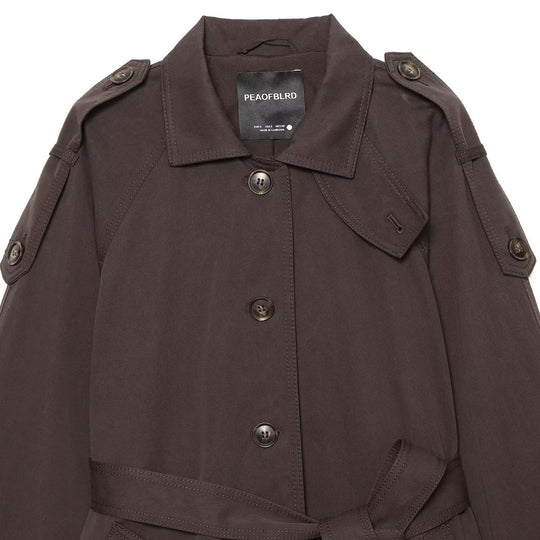 Damen Kurzer Trenchcape mit Taillengürtel, Epauletten und aufgesetzten Taschen Shop Nory