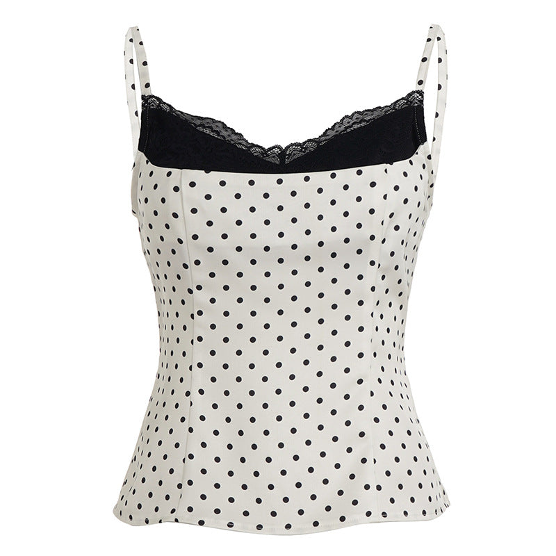 Damen Spaghettiträgertop mit Spitze und elegantem Punktedesign