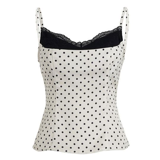 Damen Spaghettiträgertop mit Spitze und elegantem Punktedesign