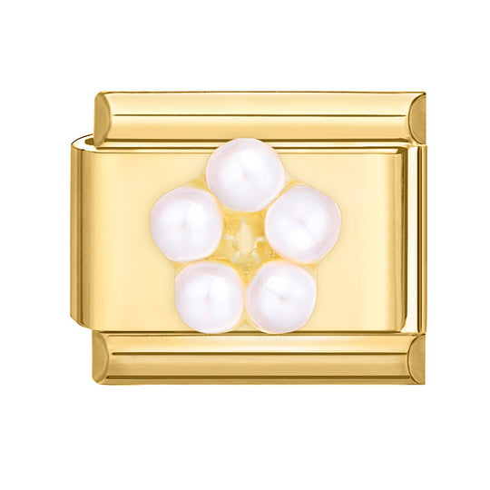 Feiner Italienischer Charm mit Zuchtperlen und Dekorativem Banddetail