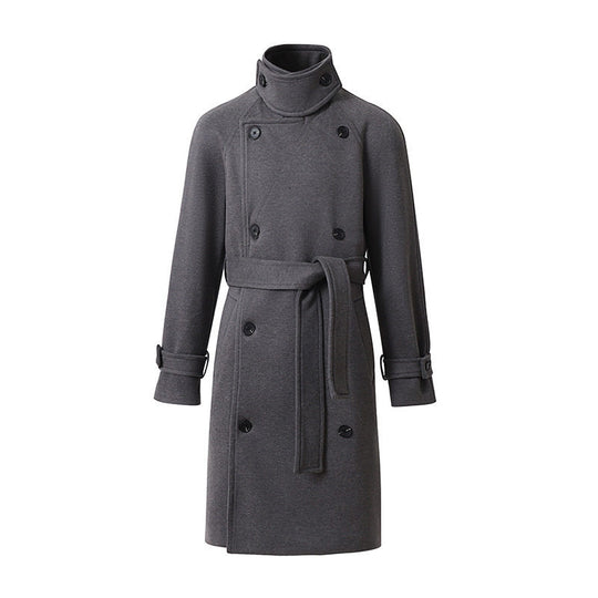 Herren Maxilanger Doppelreihiger Wollmix-Mantel mit hohem Stehkragen und Bindegürtel Shop Nory
