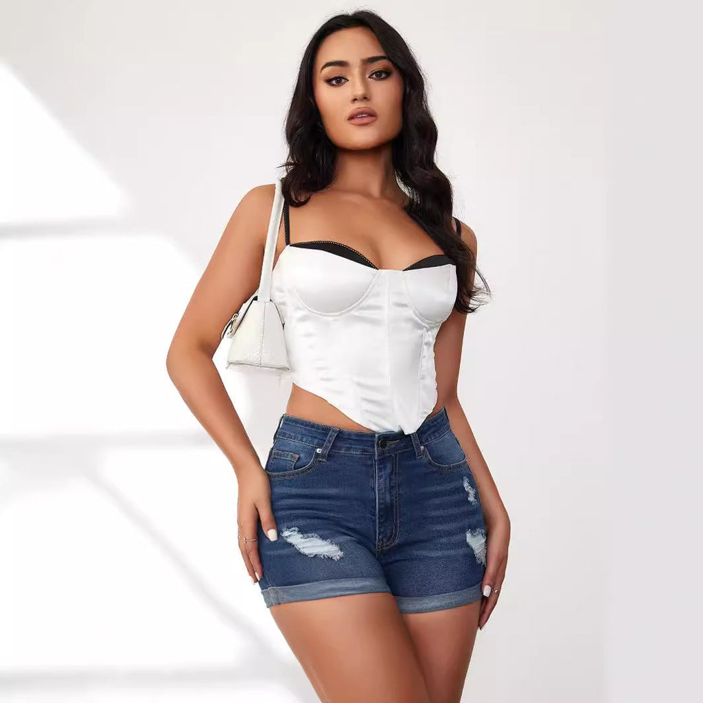 Damen Jeansshorts mit modischem Destroyed-Effekt und hohem Bund