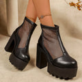 Damen Trendige High-Heels Stiefeletten mit Netzdetails und Blockabsatz Shopnory