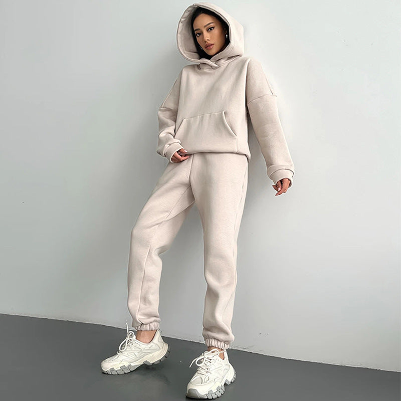 Damen nan zweiteiliges Komfort-Loungewear-Set mit oversized Kapuzenpullover, Kängurutasche und elastischem Knöchel-Jogger aus French Terry Shop Nory