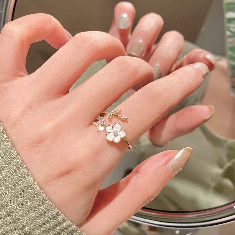 Damen feiner floraler Ring mit Zirkonia und Perlmuttelementen Shop Nory