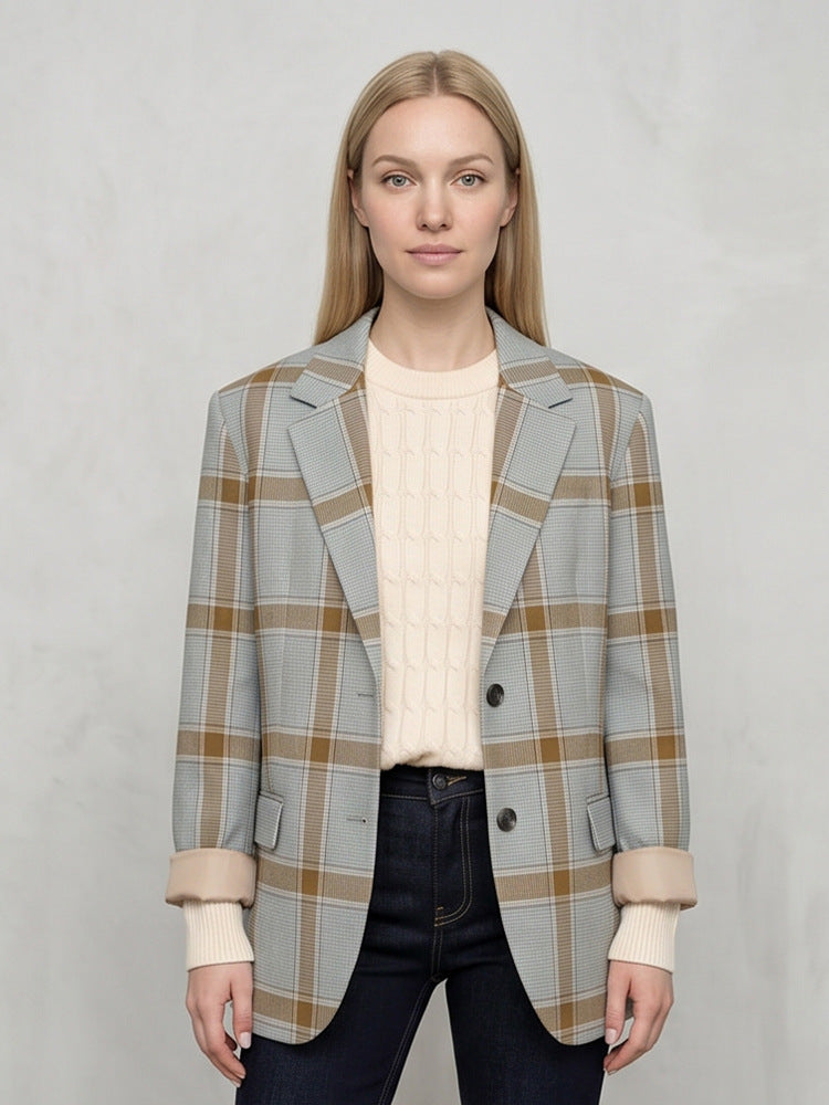 Damen Oversize-Karoblazer im Glencheck mit kastiger Silhouette und fallendem Revers Shop Nory