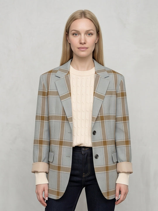 Damen Oversize-Karoblazer im Glencheck mit kastiger Silhouette und fallendem Revers Shop Nory