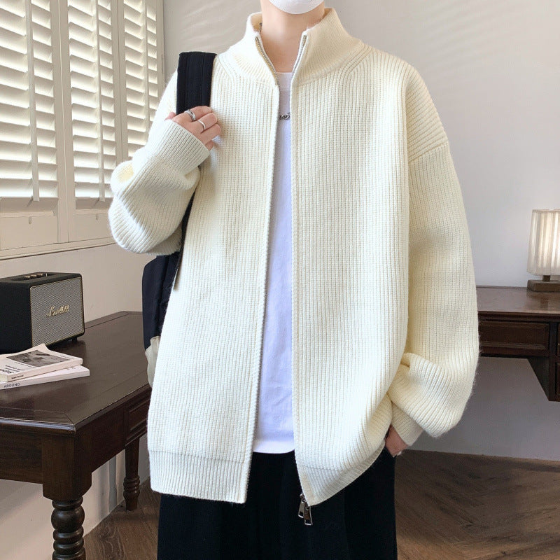 Herren Oversized Strick‑Zipjacke mit hohem Stehkragen und feiner Rippstruktur Shop Nory