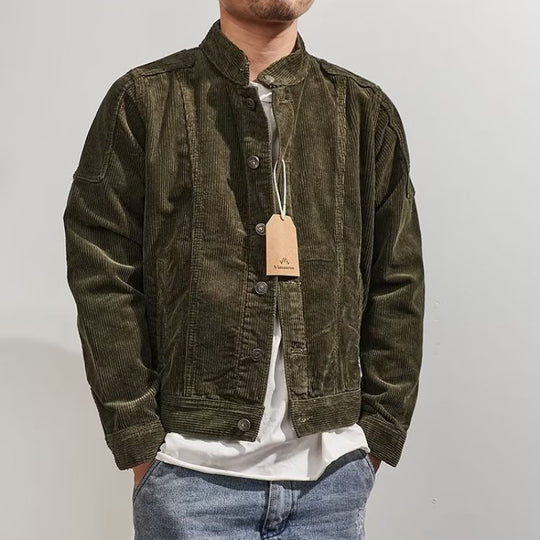Herren Kurz geschnittene Kordjacke im Worker‑Style mit Stehkragen und Druckknopfleiste Shop Nory