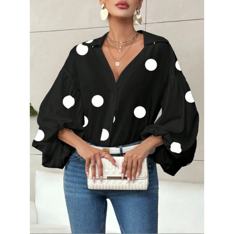 Damen Bluse mit voluminösen Ballonärmeln und elegantem Kragen