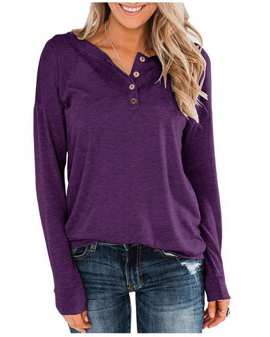 Damen modisches Langarm-Henley-Shirt mit Knopfleiste