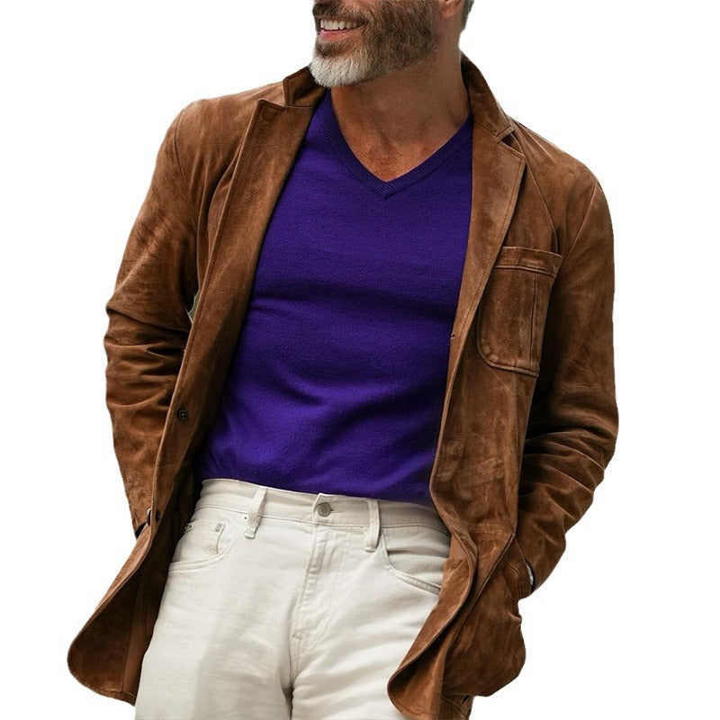 Herren Tailliertes Wildleder-Sakko mit aufgesetzten Taschen und Ein-Knopf-Verschluss Shop Nory