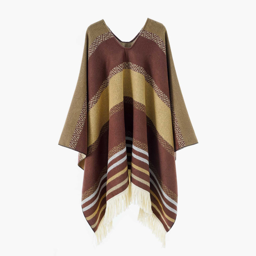 Damen Oversize Poncho-Cape mit V-Ausschnitt und Fransensaum Shop Nory