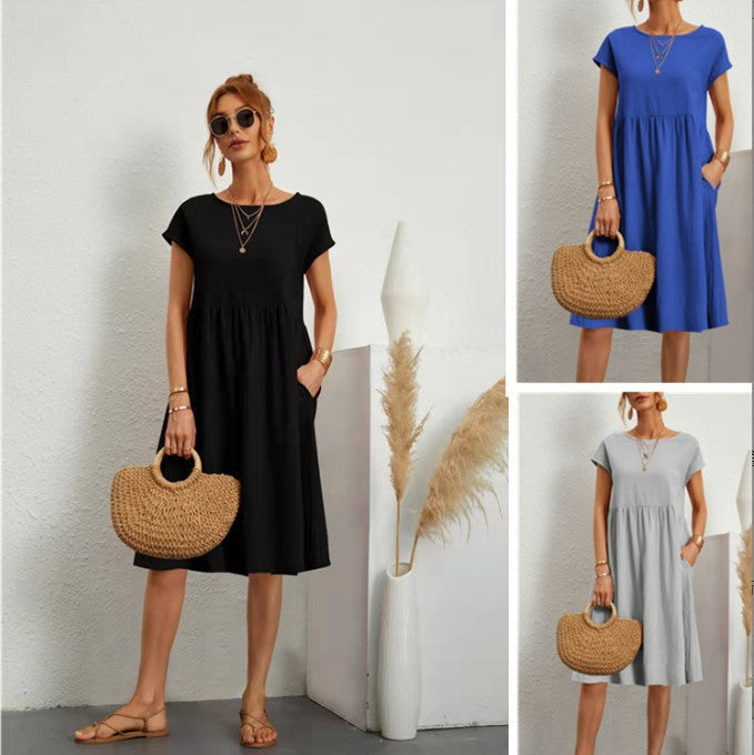 Damen Freizeitleinenkleid mit leichtem Schnitt und Taschen