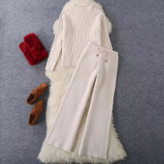 Damen Elegantes Strickoberteil und Hosen-Set Shop Nory