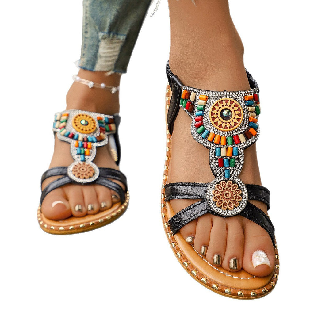 Damen Boho-Inspired Sandalen mit kunstvollen Verzierungen