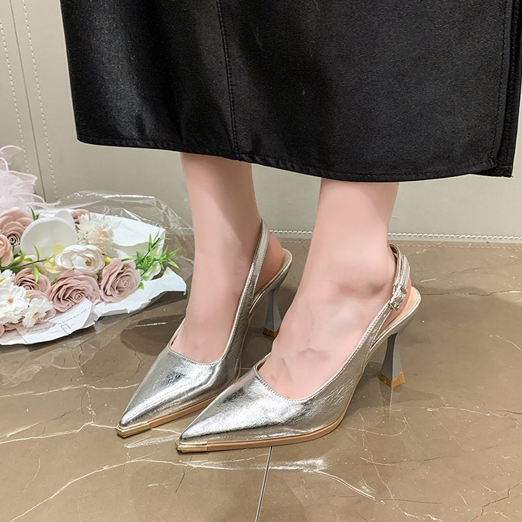 Damen elegante Slingback-Pumps mit spitzer Kappe und glänzender Oberfläche
