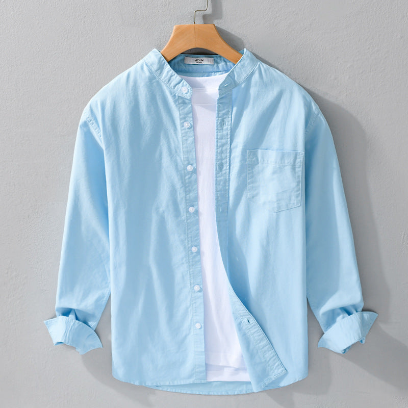 Herren Stehkragen-Overshirt aus Baumwollmix mit tonaler Brusttasche und Soft‑Touch Shop Nory