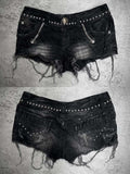 Damen Modische Destroyed Denim-Shorts mit Nieten